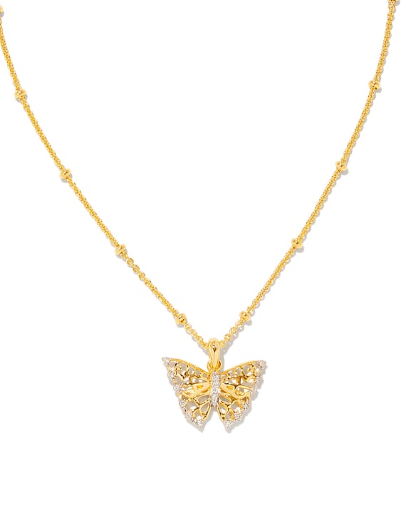 Delicate Butterfly 18k Gold Vermeil Pendant Necklace in White Sapphire