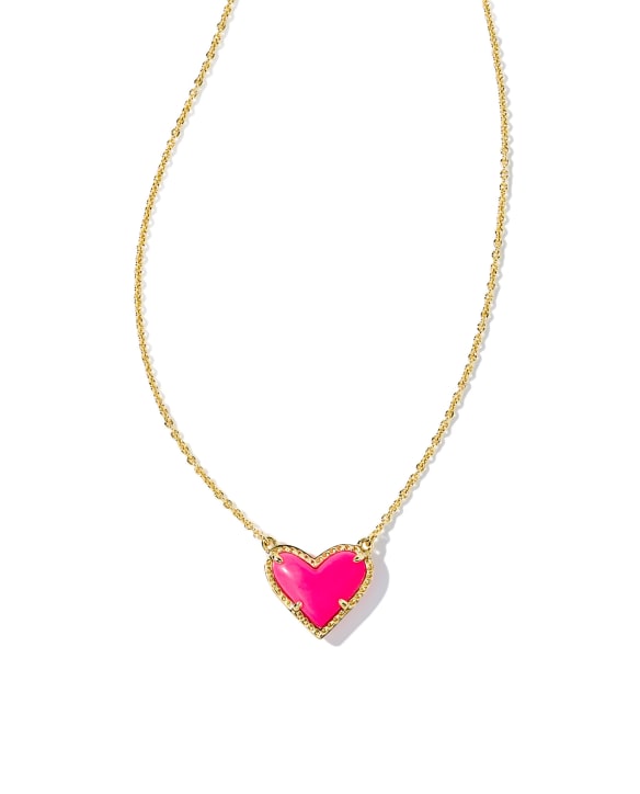 Ari Heart Gold Pendant Necklace in Neon Pink Magnesite