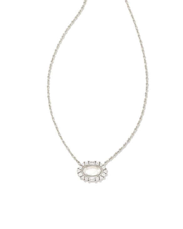 Elisa Silver Crystal Frame Short Pendant Necklace in Ivory Mother-of-Pearl