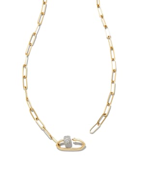 Stella 14k Yellow Gold Paperclip Pendant Necklace in White Diamond