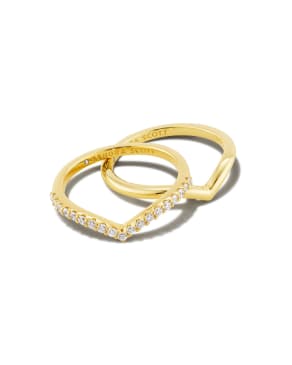 Wishbone Gold Ring Set in White Crystal