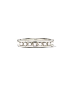Drew 14k White Gold Band Ring in White Pearl