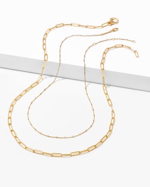 Single Satellite and Paperclip Set of 2 Chain Necklace in 18k Gold Vermeil