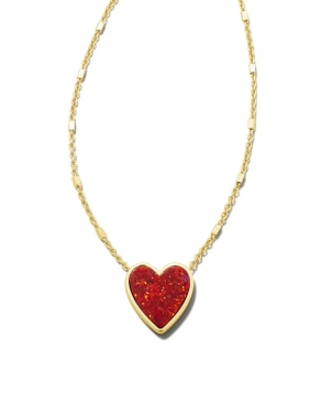 Heart Gold Pendant Necklace in Red Kyocera Opal