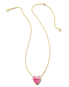 XOXO Gold Pendant Necklace in Hot Pink Mother-of-Pearl