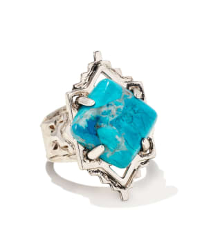 Cass Vintage Silver Cocktail Ring in Teal Howlite