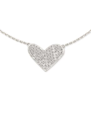 Large Heart 14k White Gold Pendant Necklace in White Diamond