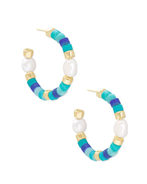 Rachel Gold Hoop Earrings In Blue Mix
