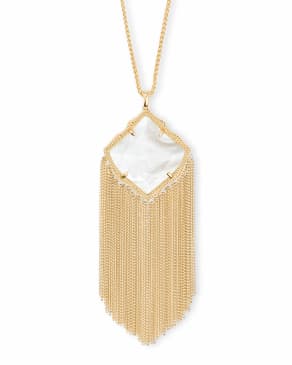 Kingston Gold Long Pendant Necklace in Ivory Pearl