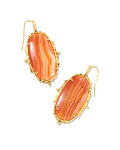 Baroque Ella Vintage Gold Drop Earrings in Orange Banded Agate