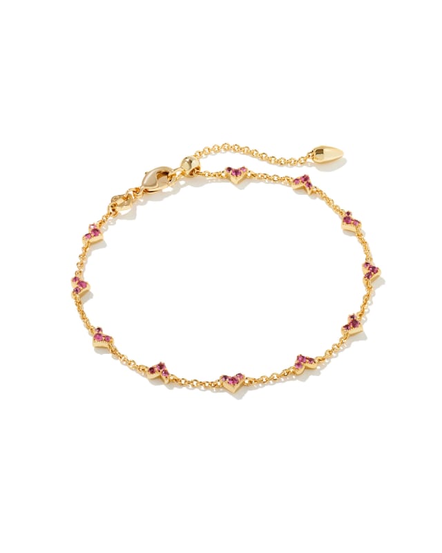 Haven Gold Crystal Heart Delicate Chain Bracelet in Pink Crystal image number 0