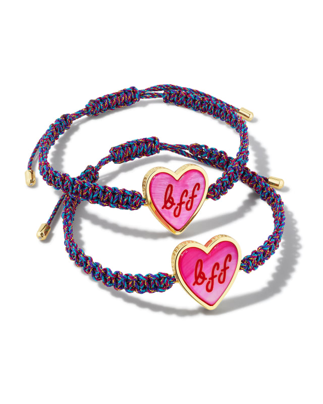 BFF Gold Braided Bracelet Set of Two in Hot Pink Mother-of-Pearl image number 0
