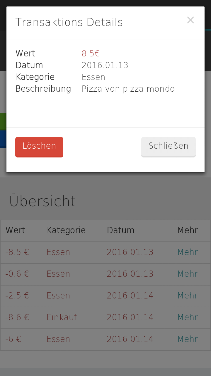 Transaktion Screen | Finanzrechner App