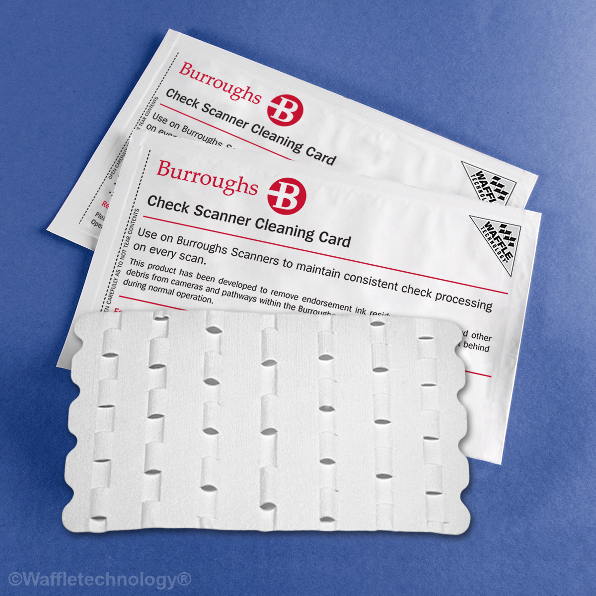 Burroughs Check Scanner Cleaning Card featuring Waffletechnology