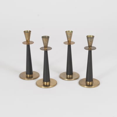 Four Nils Johan brass and bakelite candle holders