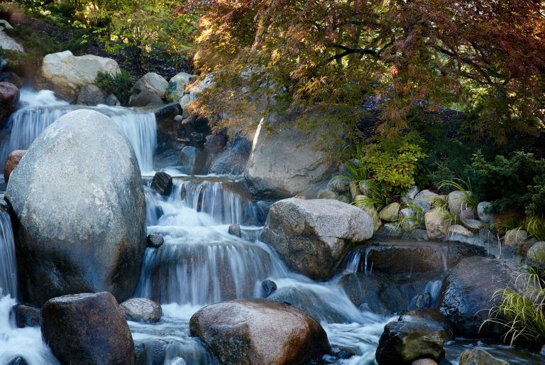 rocky waterfall at Frederik Meijer Gardens