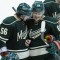 Mikael Granlund (t.h.) och Erik Haula bidrog till segern. Erik Haula och Mikael Granlund, april 2014