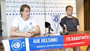 Mika Lehkosuo och Markus Heikkinen. HJK pressis inför CL-kval