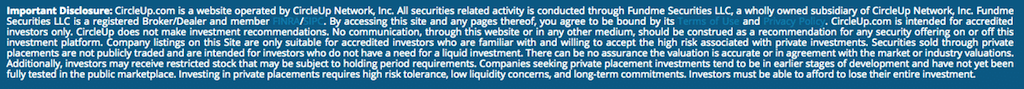 screenshot of disclaimer fine print from circleup website