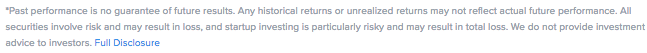 screenshot of disclaimer text from FundersClub saying that they do not provide advice to investors