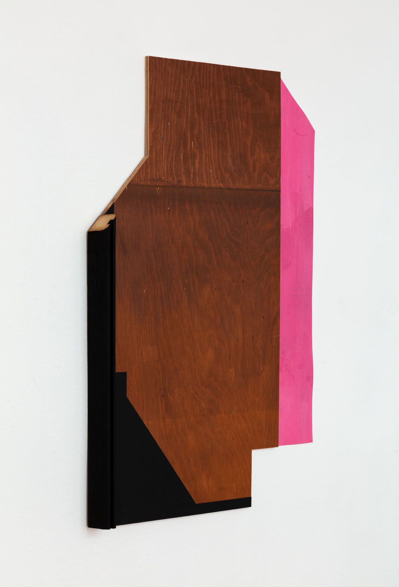 Untitled (Black wood edge, wood stained section, pink paper drop shadow)