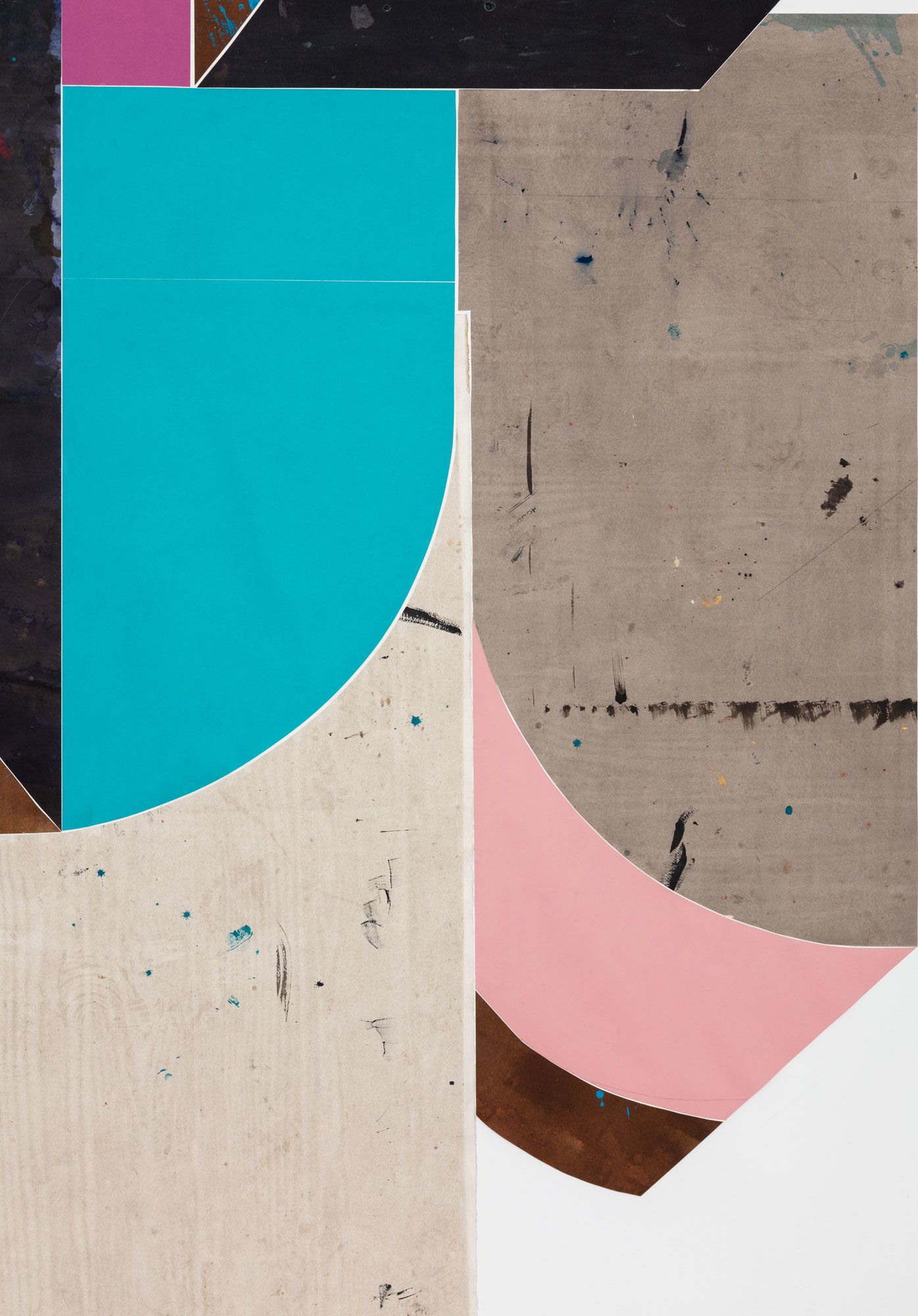 Untitled (floor paper, 2 large curves with drop shadows), detail