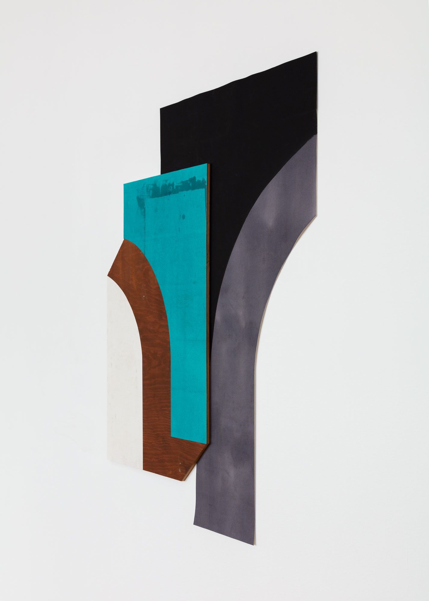 Untitled (wood, teal, black, and gall ink curves)