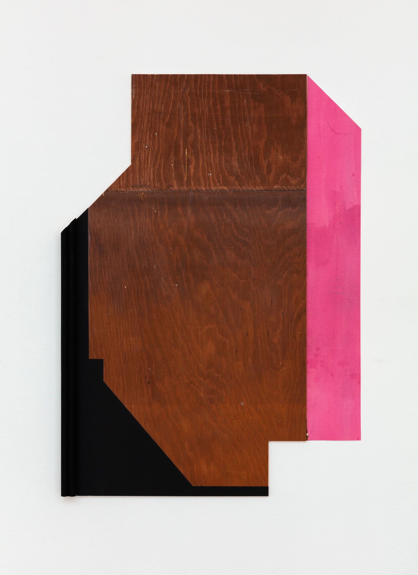 Untitled (Black wood edge, wood stained section, pink paper drop shadow)