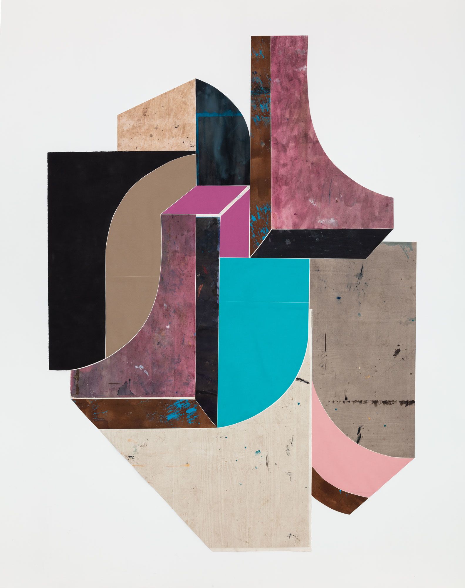 Untitled (floor paper, 2 large curves with drop shadows)