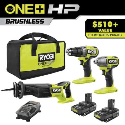 RYOBI ONE+ HP 18V Brushless Cordless 3-Tool Combo Kit - 64% OFF