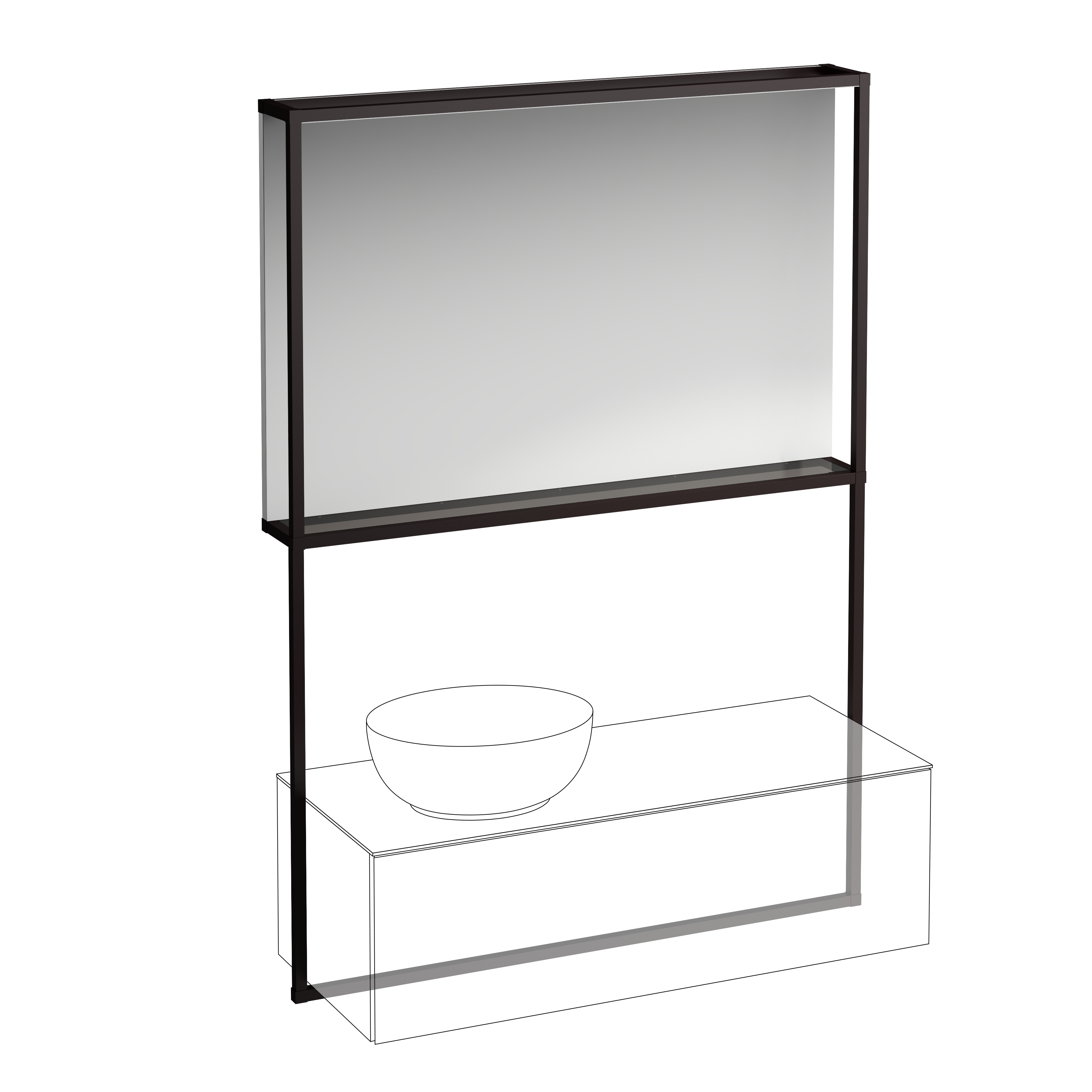 Ilbagnoalessi miroir avec cadre noir mat éclairé pr meuble sous vasque 1200