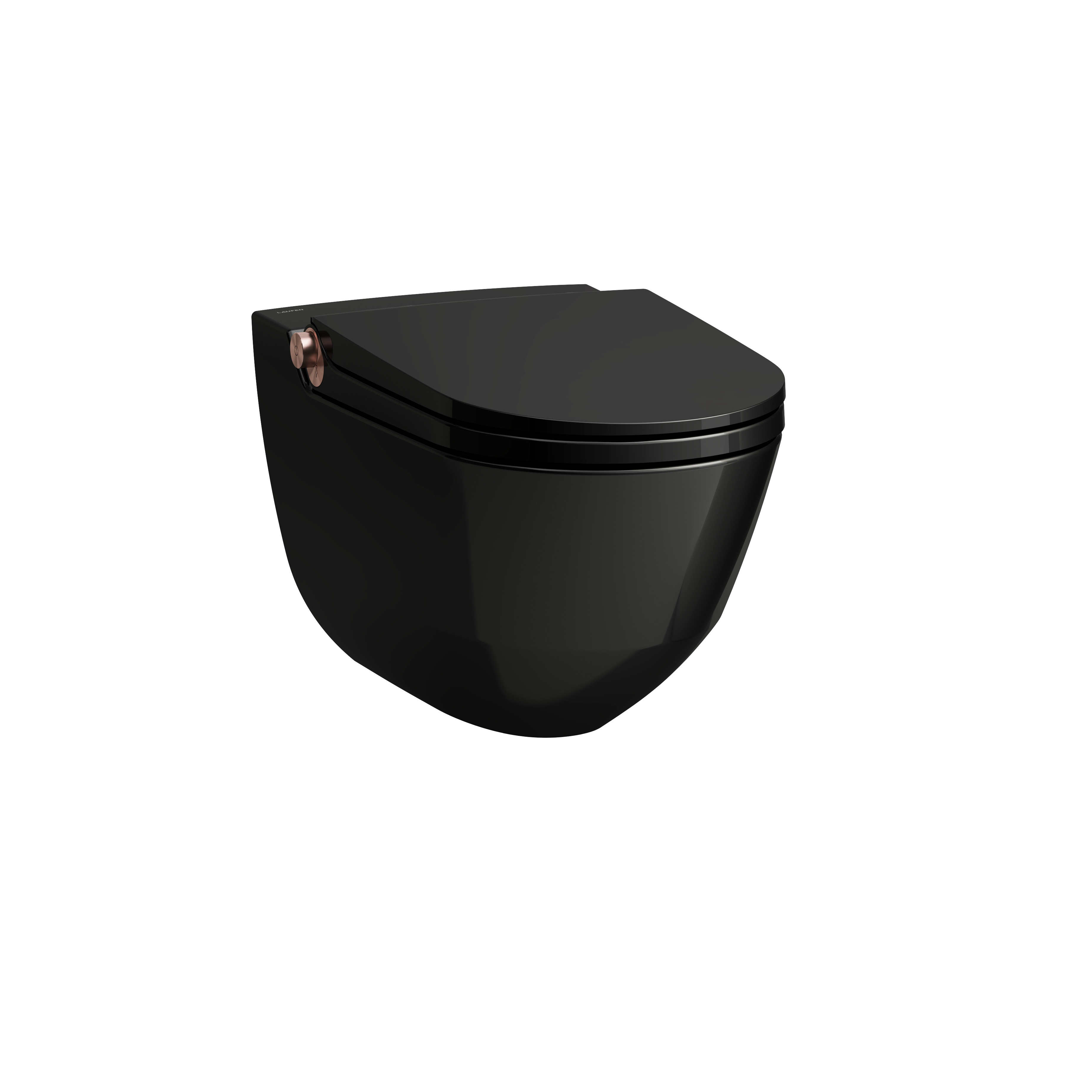 Riva wc lavant avec abattant céramique noir brillant, bouton rose gold brossé