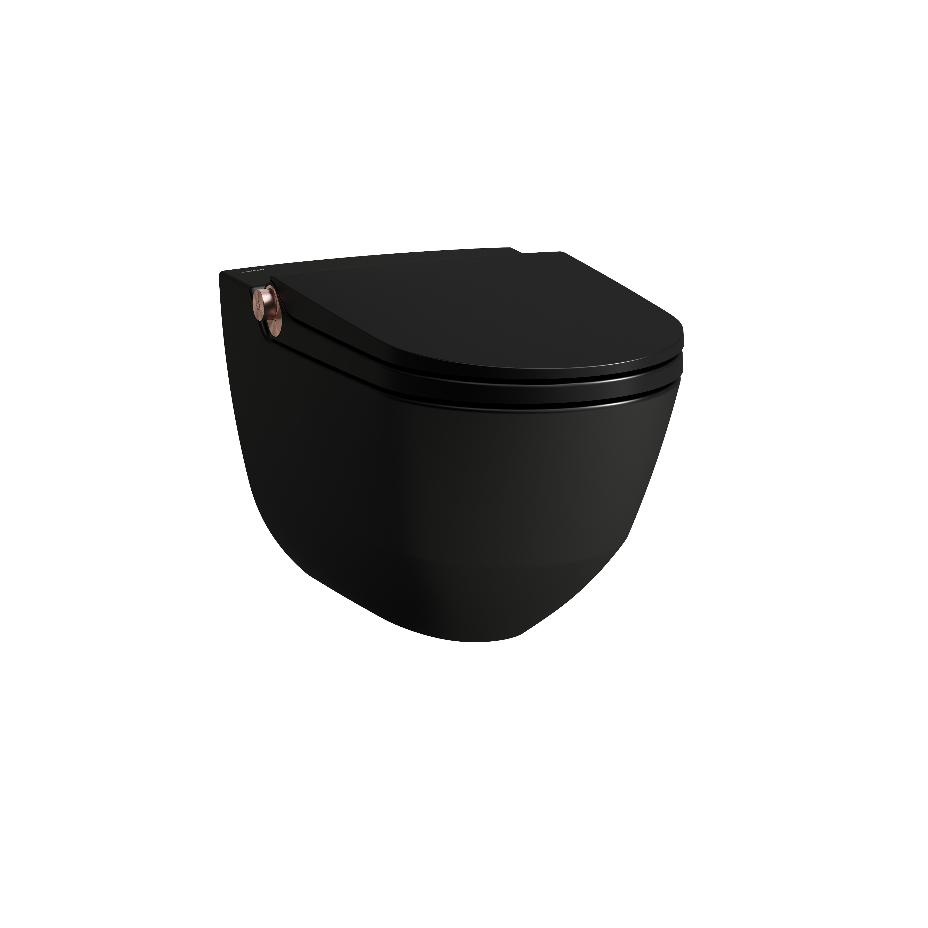 Riva wc lavant avec abattant céramique noir mat, bouton rose gold brossé