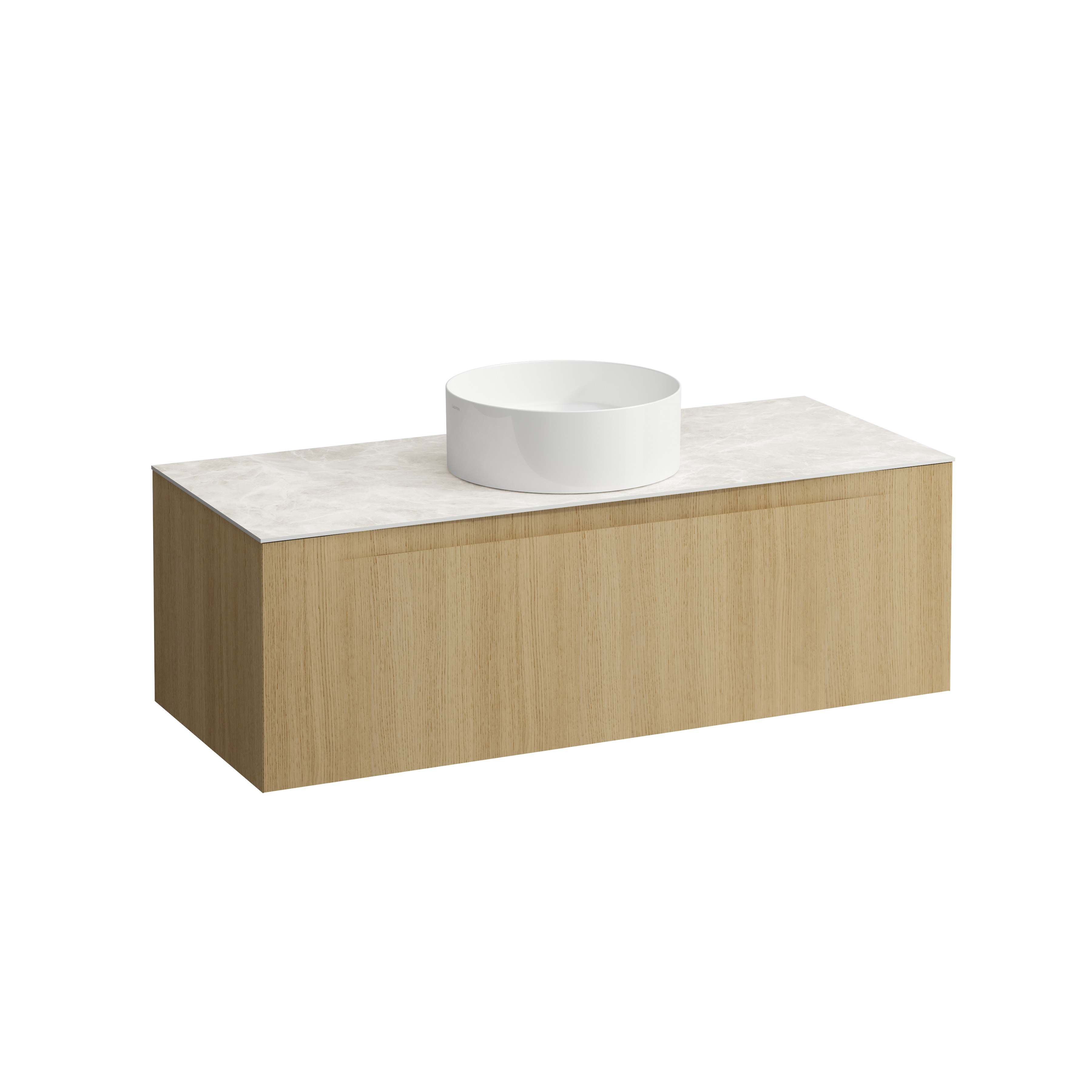 Arun meuble 1200 1t avec découpe centrale plan botticino crema chêne clai