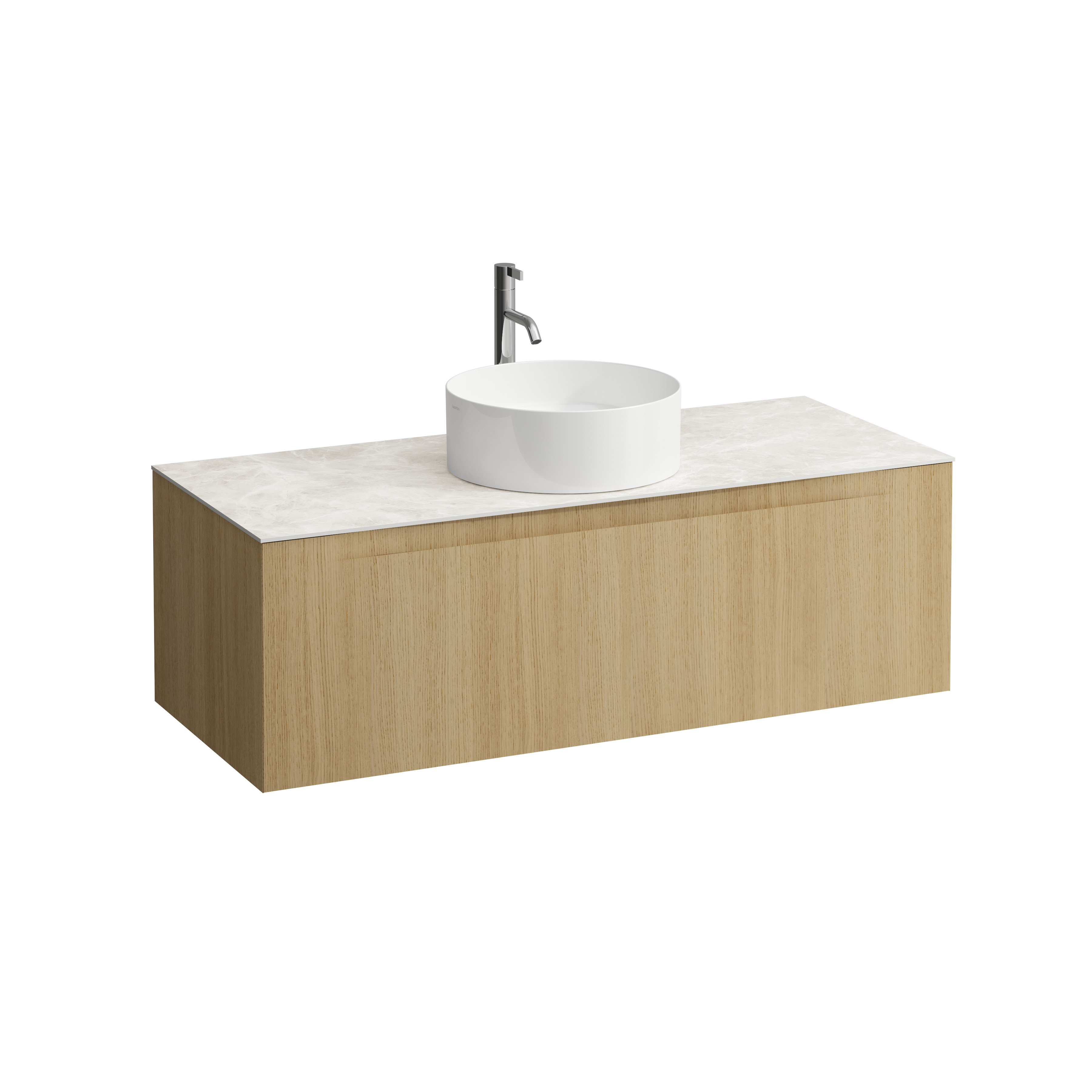 Arun 1200 1t découpe centre plan botticino crema percé 1t chêne clair