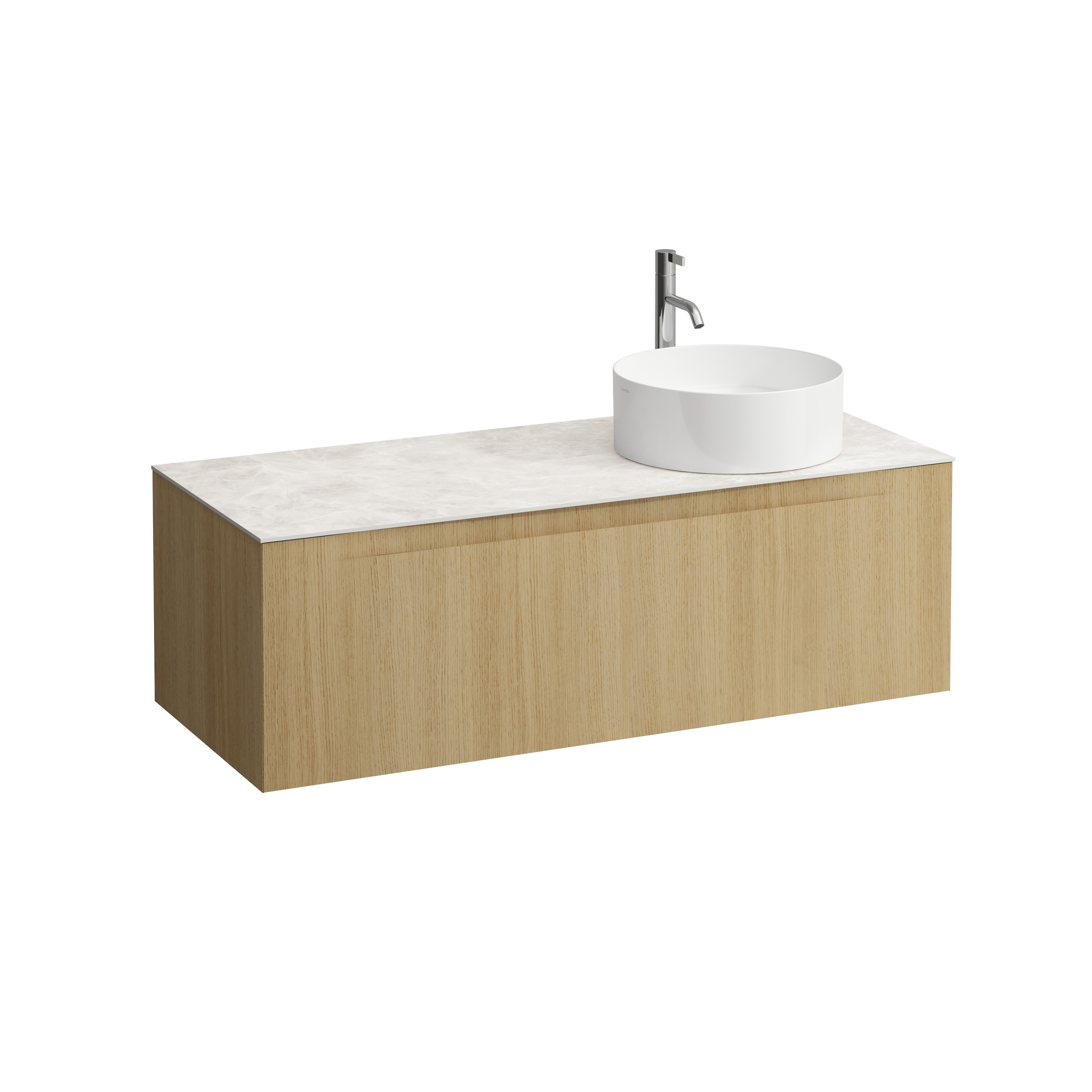 Arun 1200 1t avec découpe à dte plan botticino crema percé 1t chêne clair