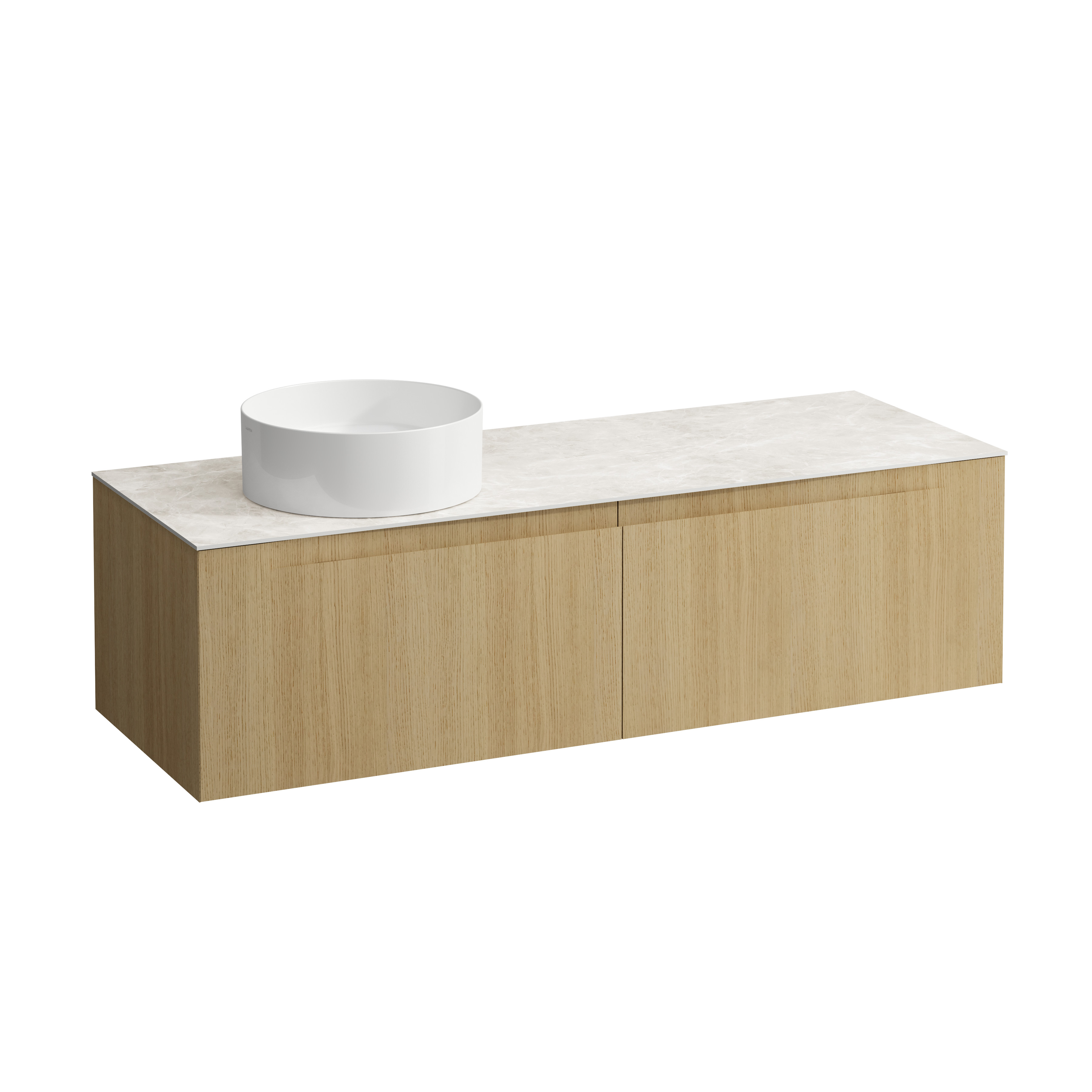 Arun meuble 1400 2t avec découpe à gche plan botticino crema chêne clair