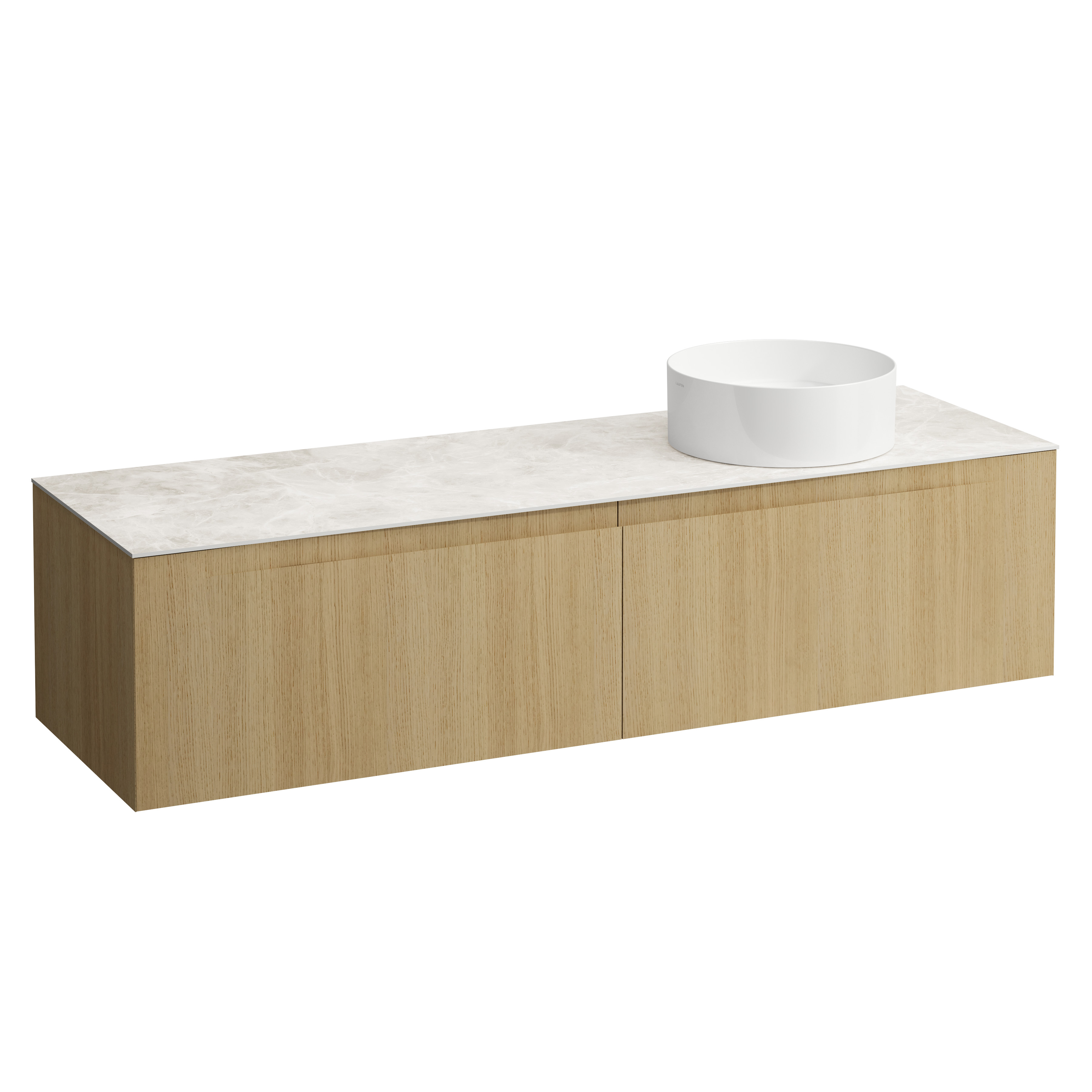 Arun meuble 1600 2t avec découpe à dte plan botticino crema chêne clair