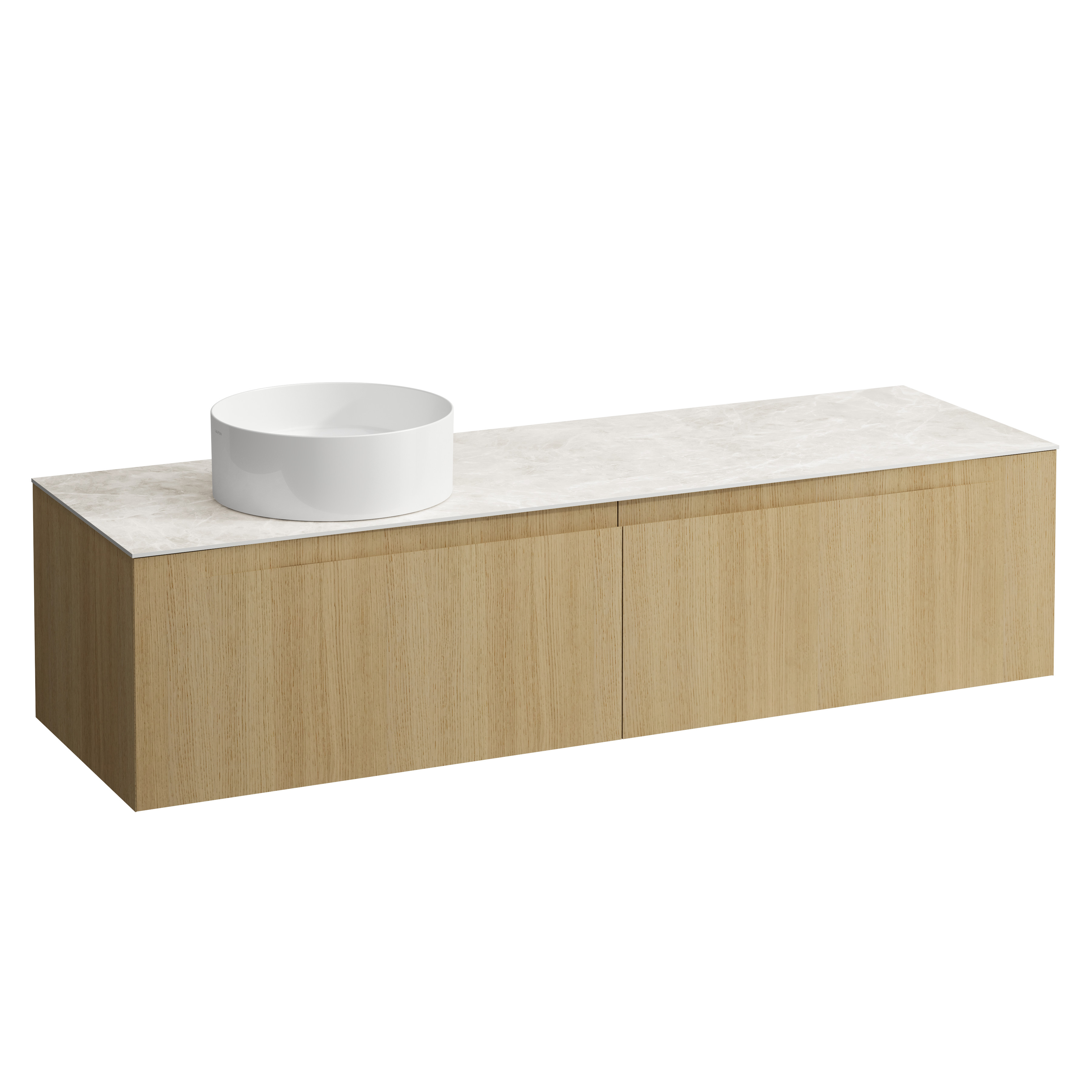 Arun meuble 1600 2t avec découpe à gche plan botticino crema chêne clair