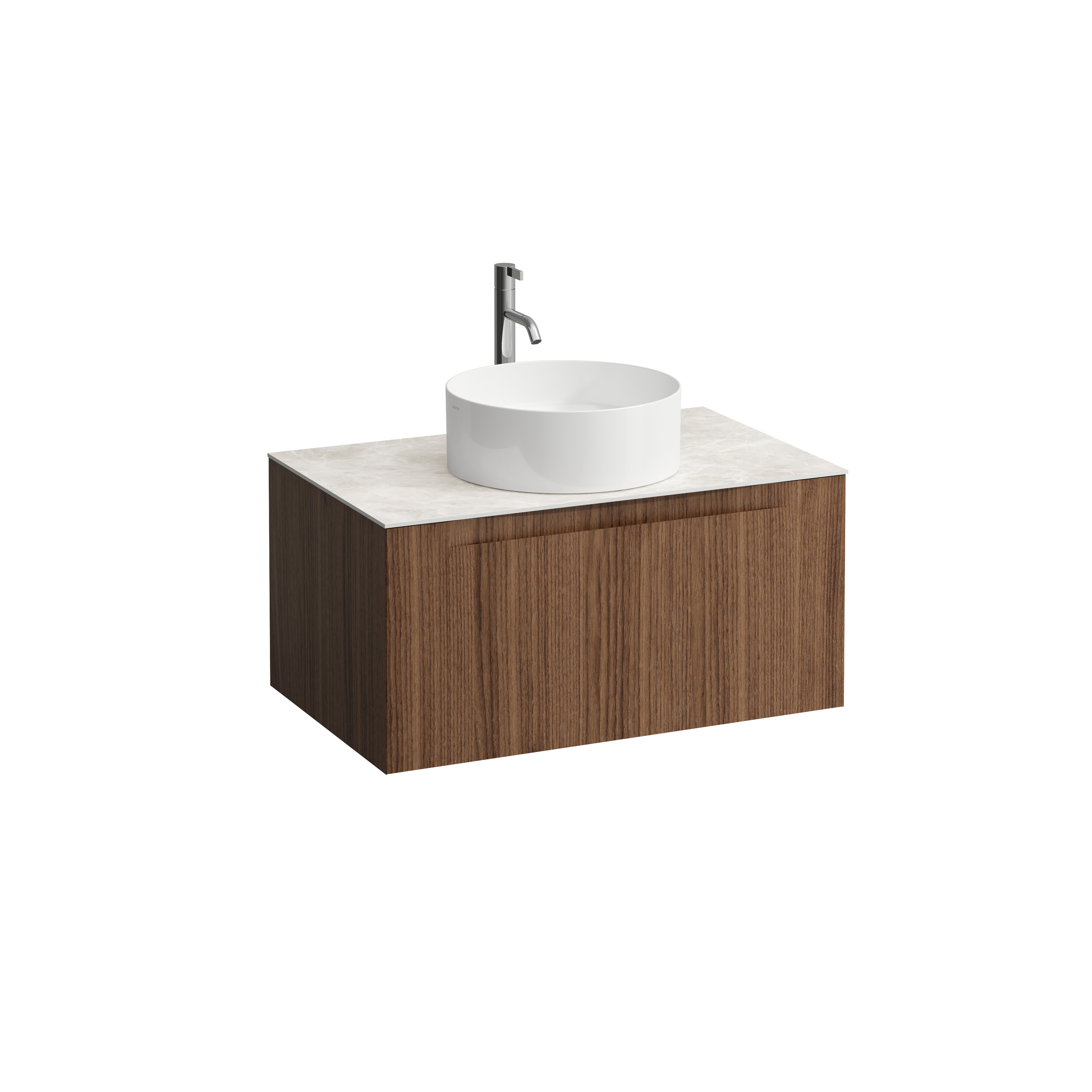 Arun 800 1t déc centre plan botticino crema percé 1t noce canaletto/verre blc
