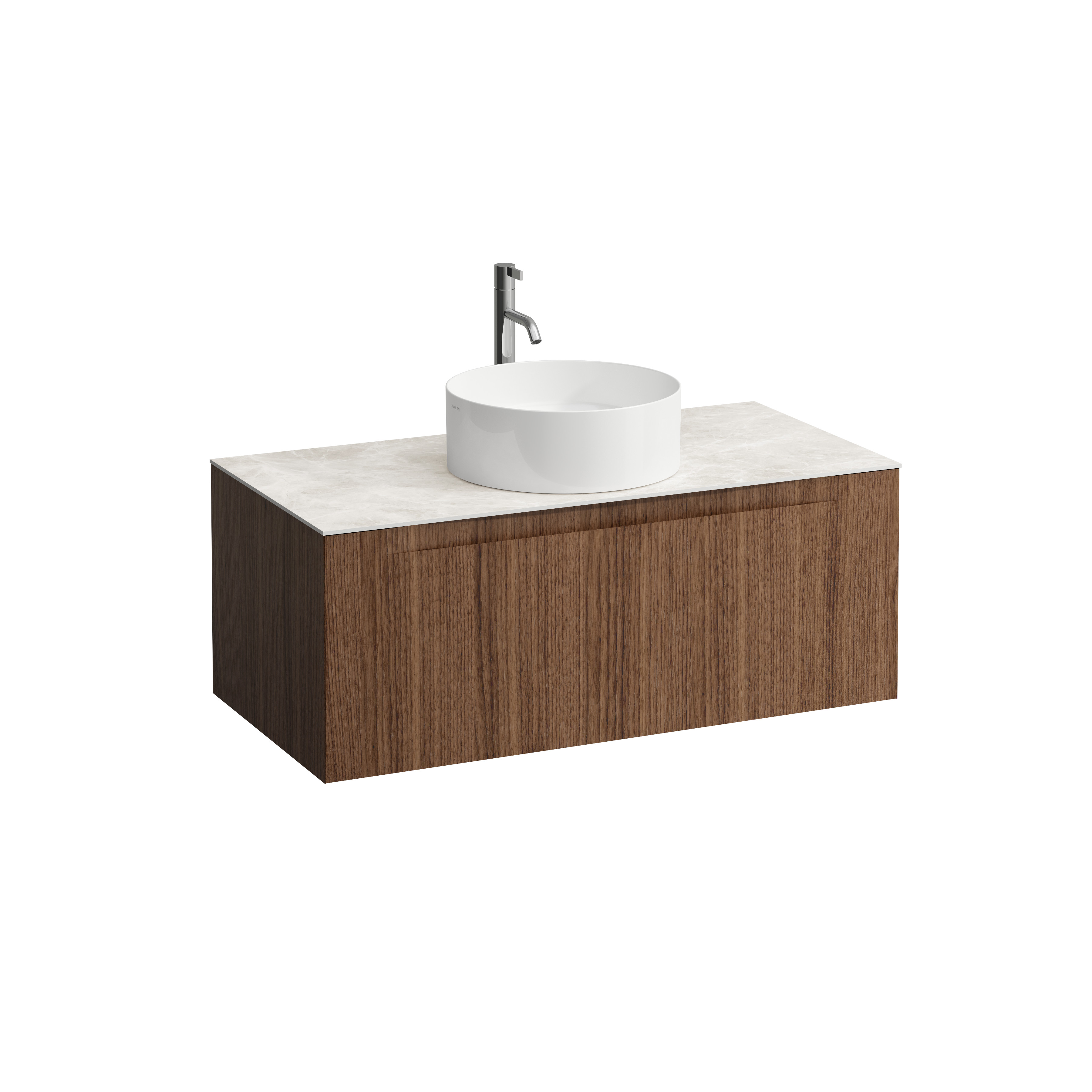 Arun 1000 1t déc centre plan botticino crema percé 1t noce canaletto/verre blc