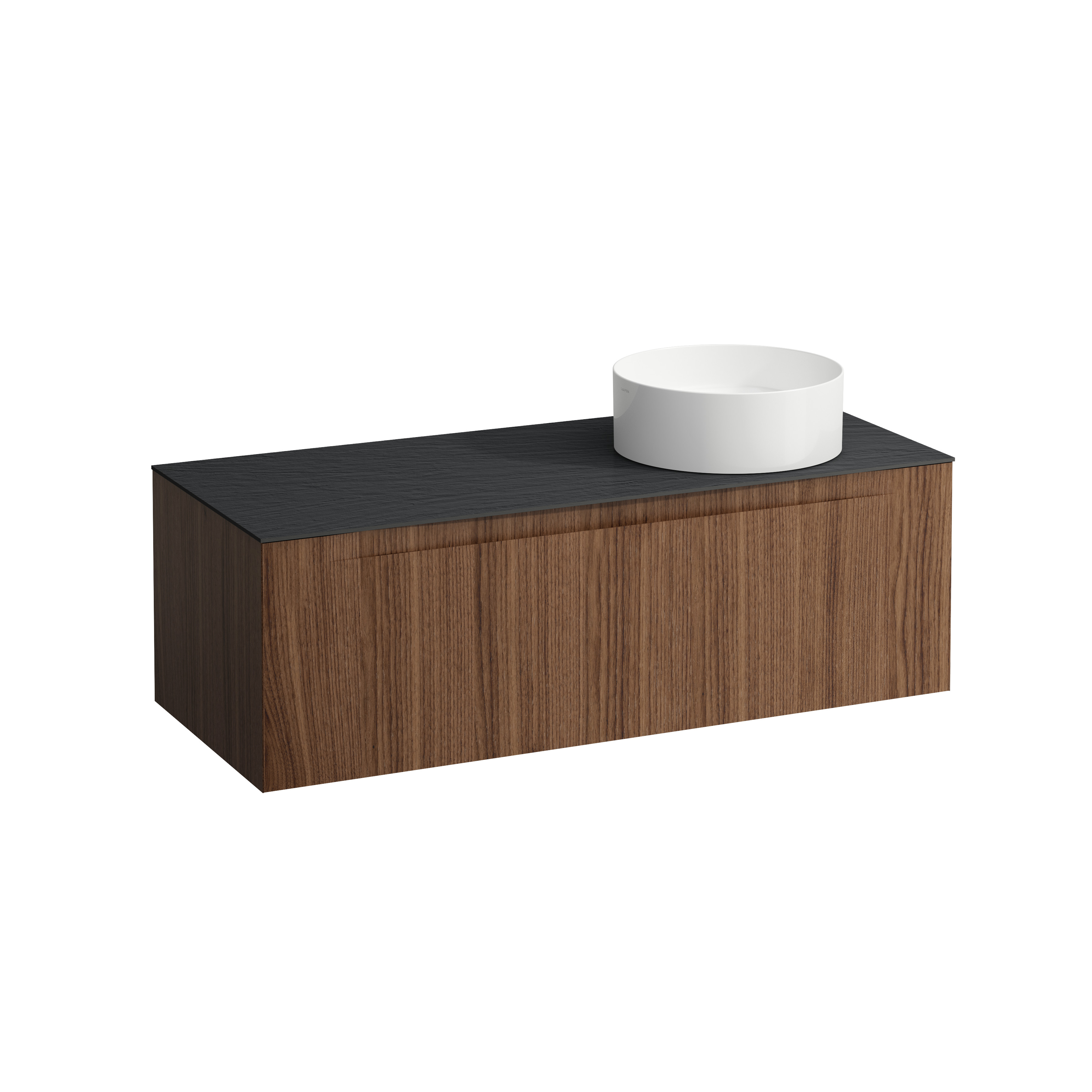 Arun 1200 1t avec découpe à dte plan ardesia nera noce canaletto/verre blanc