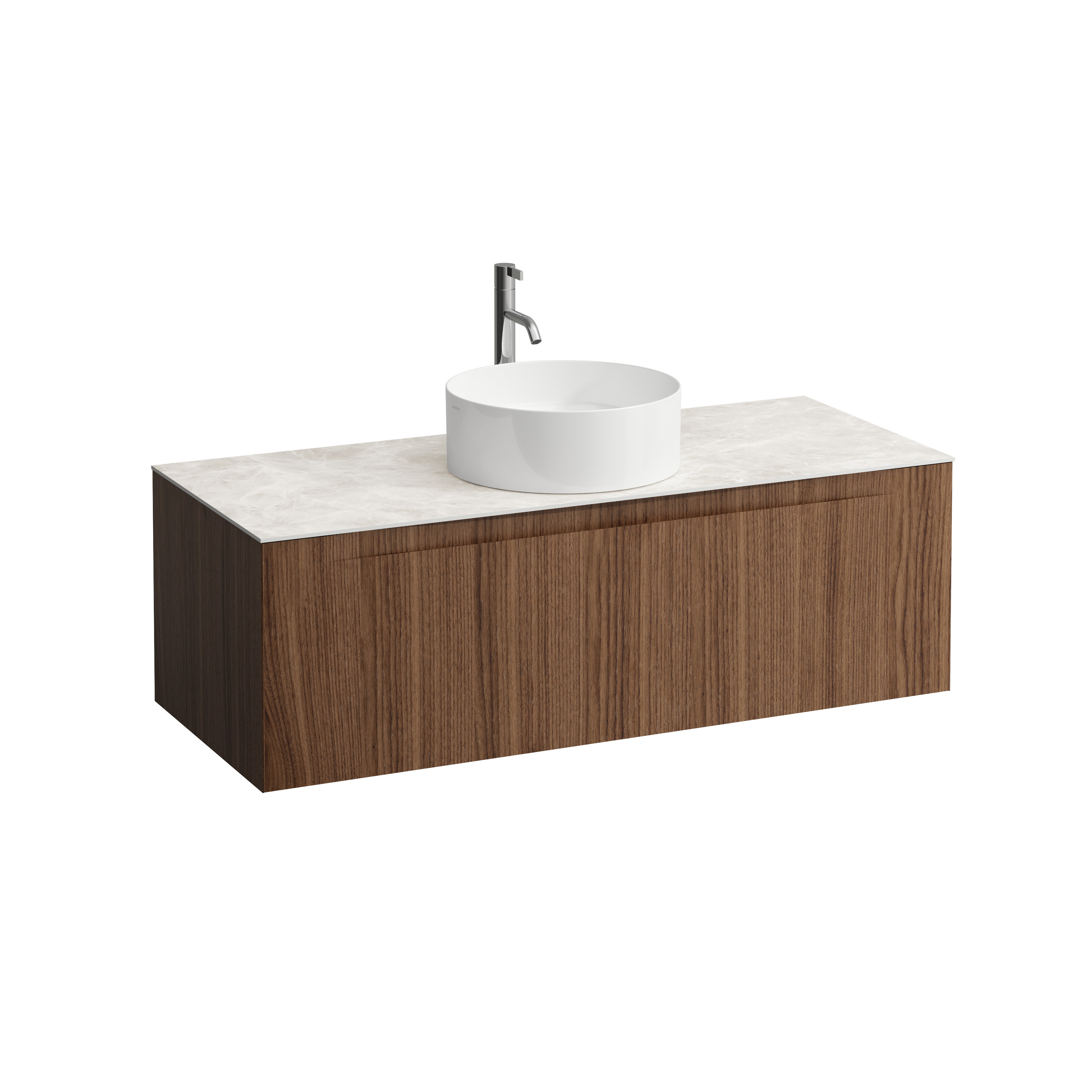Arun 1200 1t déc centre plan botticino crema percé 1t noce canaletto/verre blc