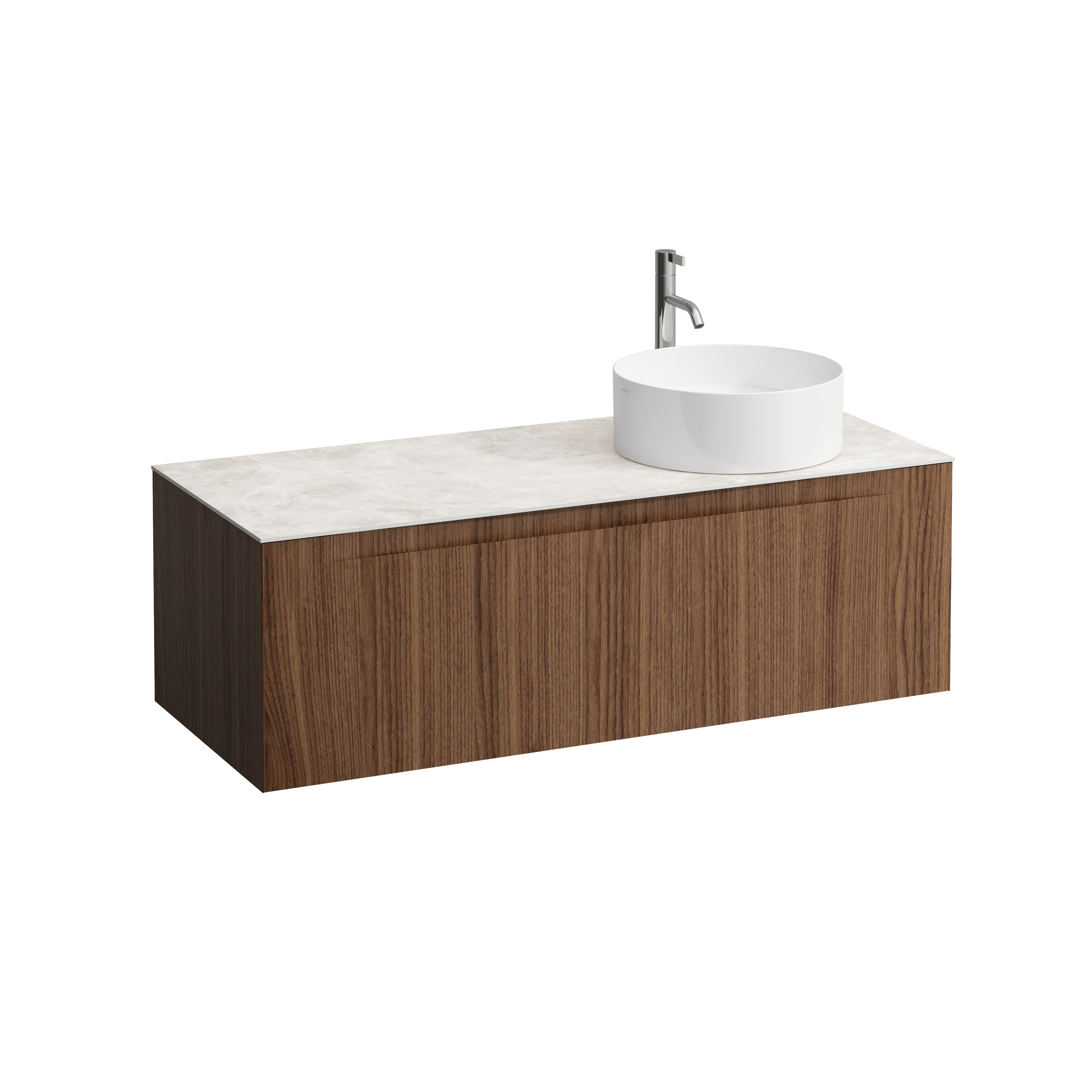 Arun 1200 1t déc à dte plan botticino crema percé 1t noce canaletto/verre blc