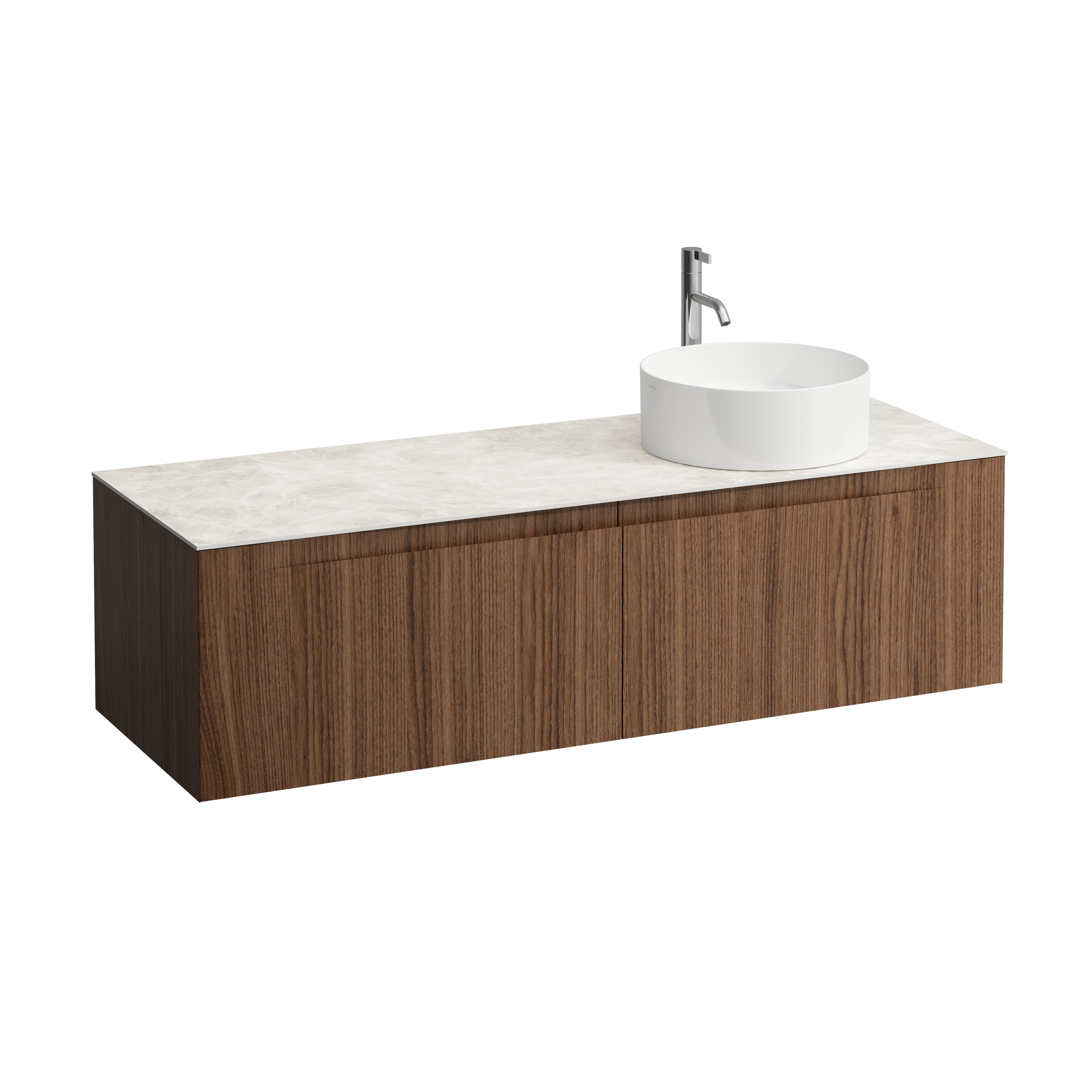 Arun 1400 2t déc à dte plan botticino crema percé 1t noce canaletto/verre blc