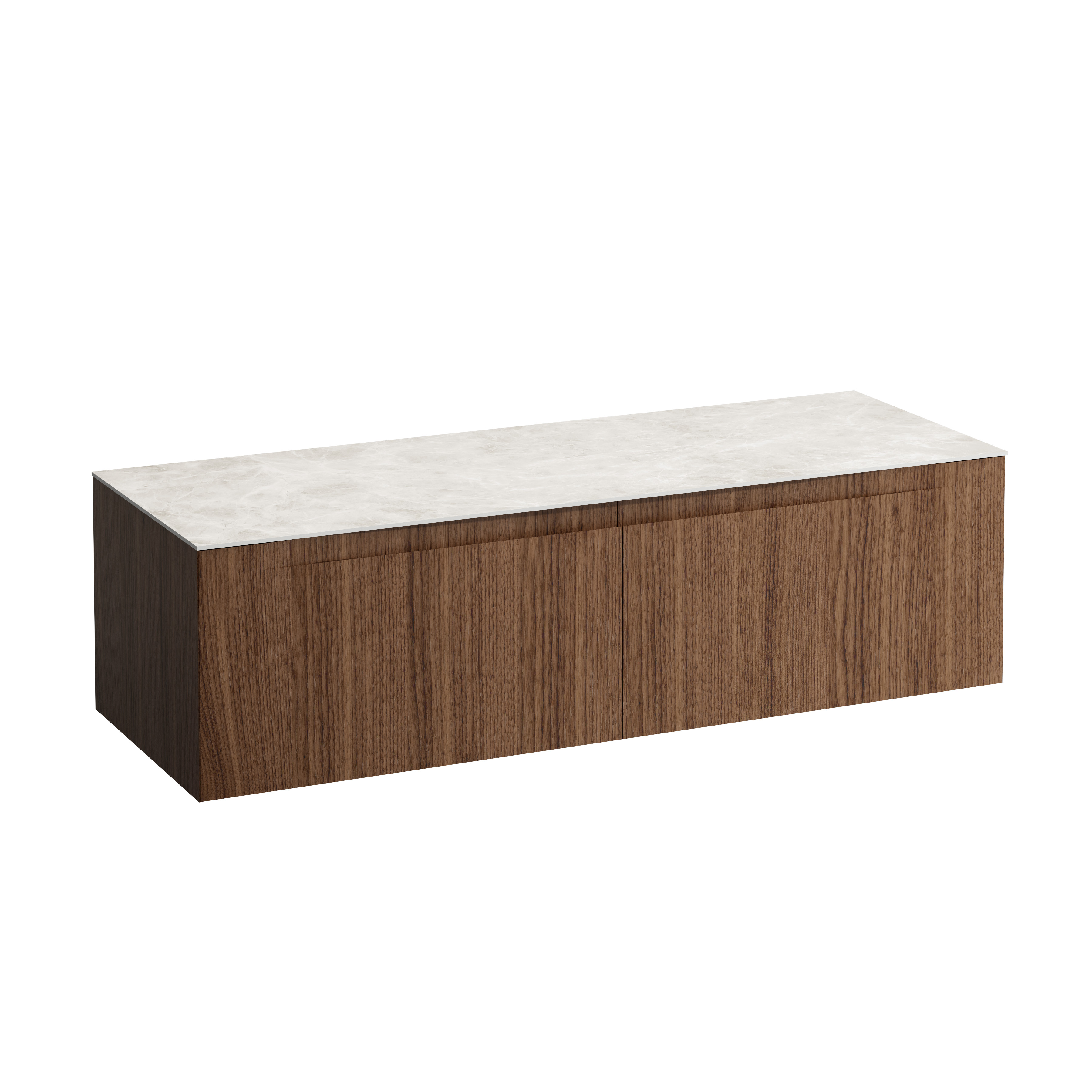 Arun meuble 1400 2t sans découpe plan botticino crema noce canaletto/verre bla