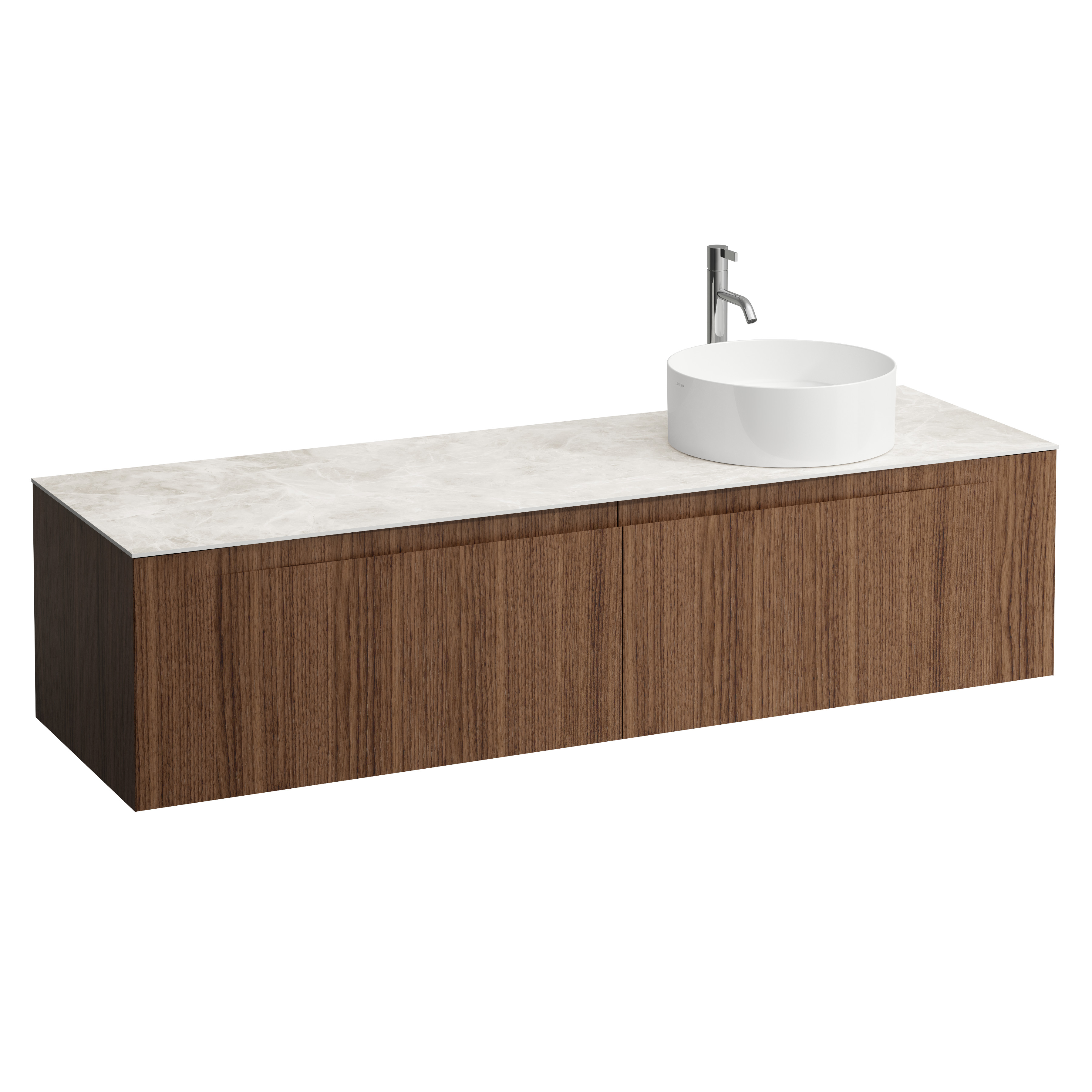 Arun 1600 2t déc à dte plan botticino crema percé 1t noce canaletto/verre blc