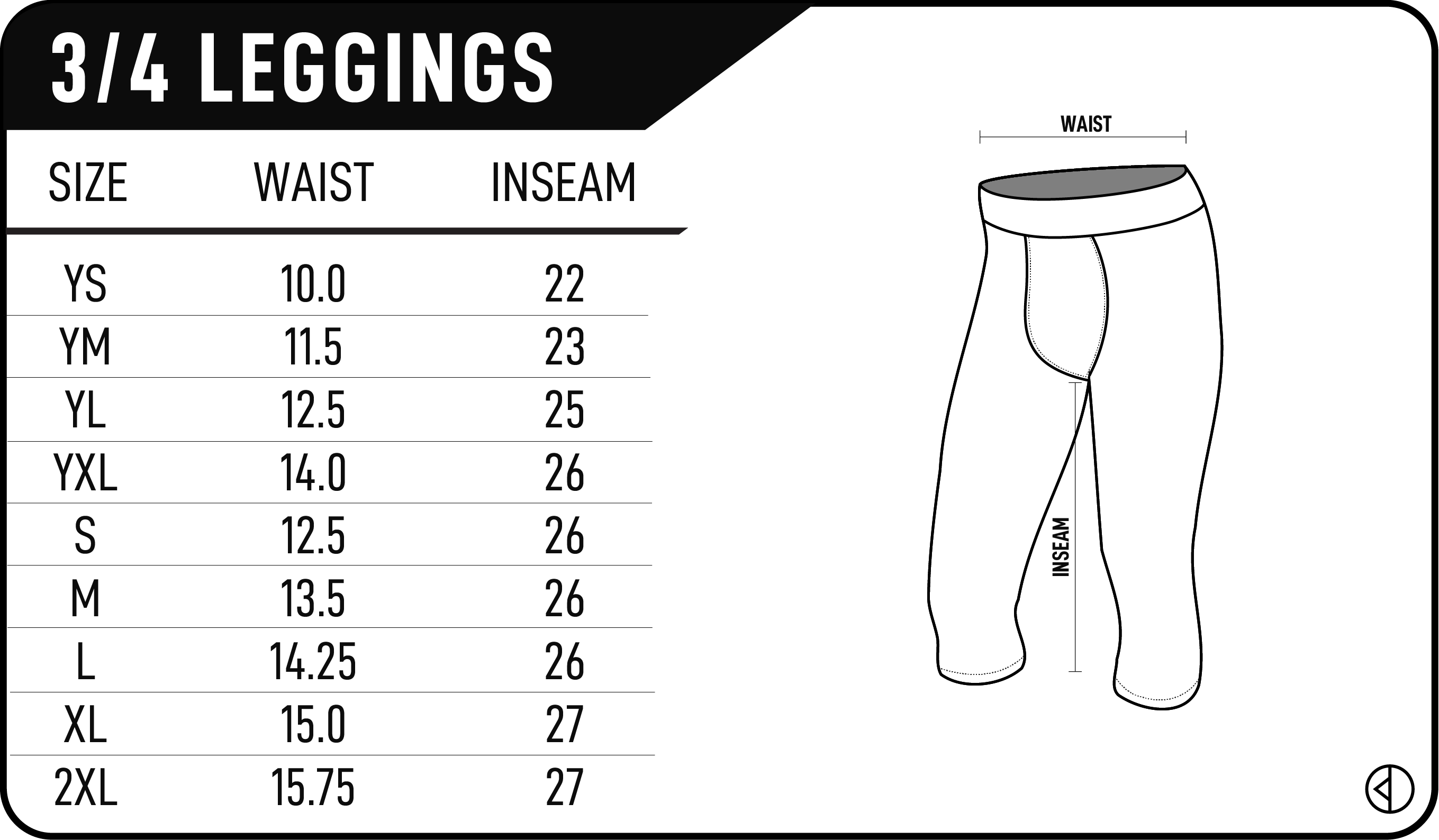 Men's 3/4 Leggings Size Chart