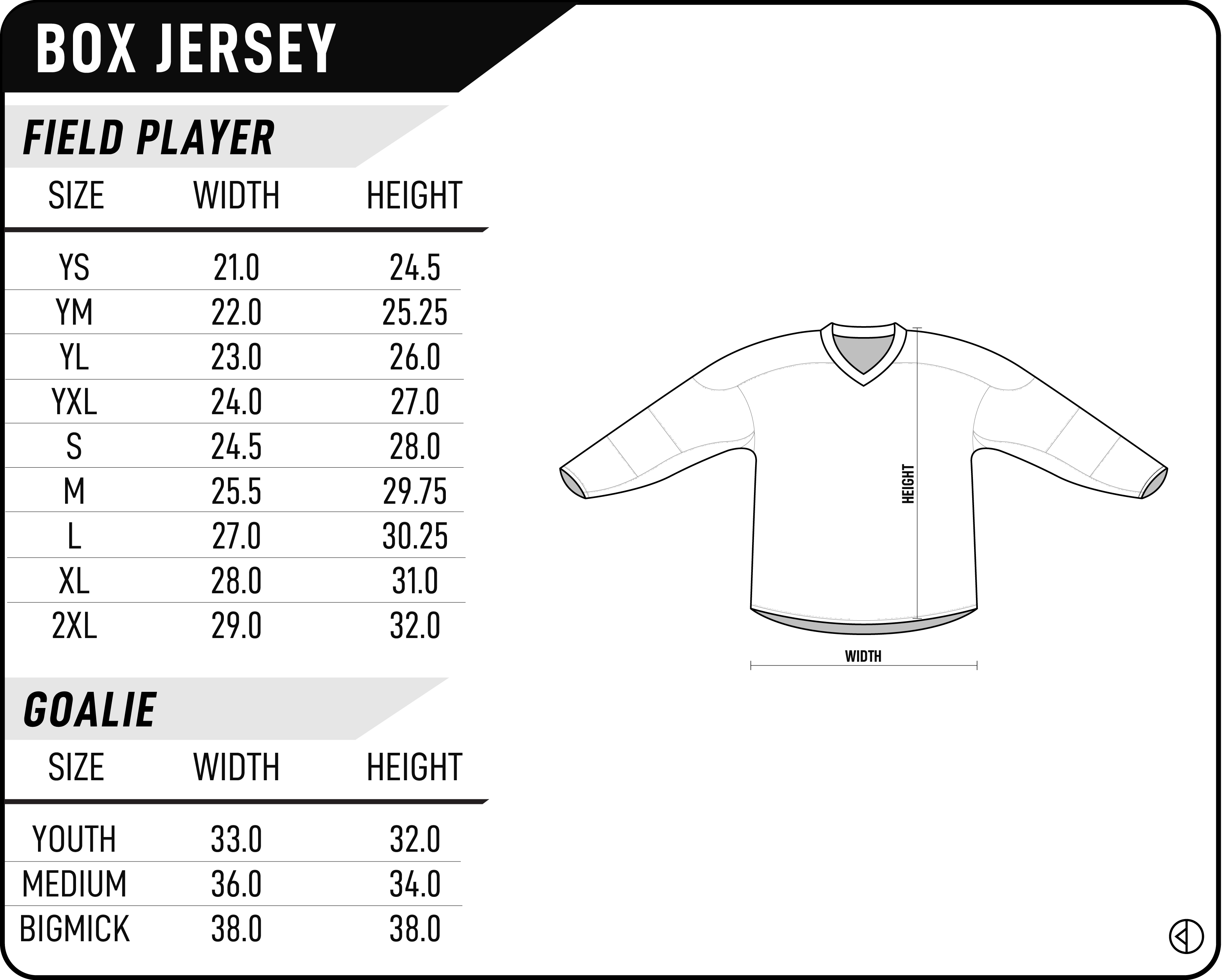 Box Lacrosse Jersey Size Chart