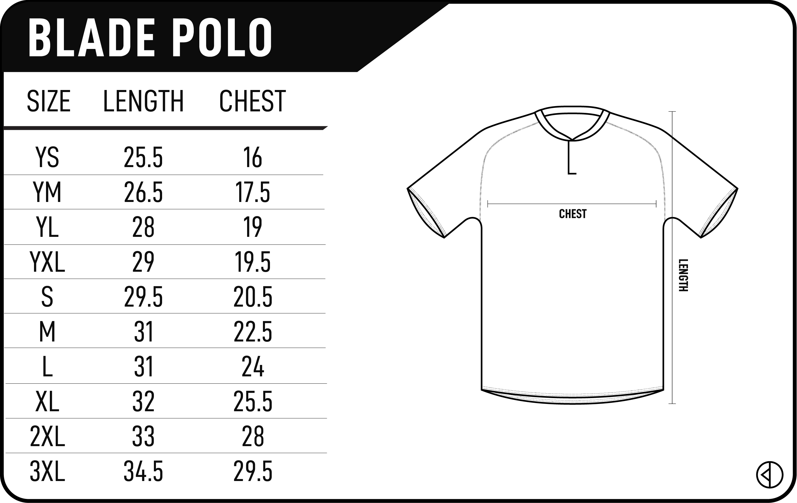 Performance Blade Polo Size Chart
